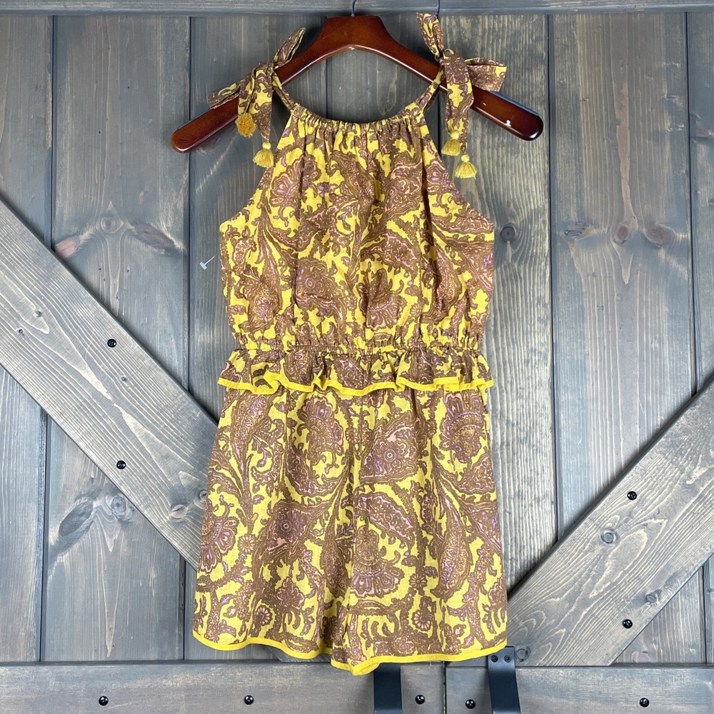 Zimmermann Kids Boho Elastic Waist Playsuit Romper Gold Brown Paisley Size 12